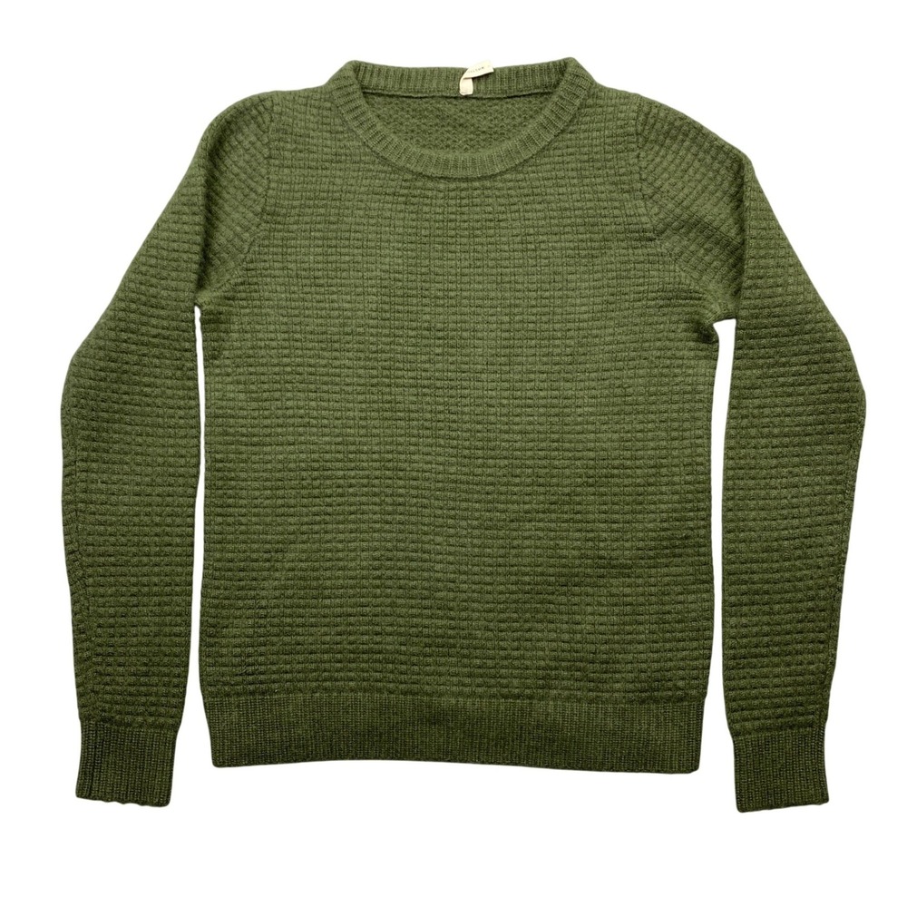 Christina Lehr Green Waffle Knit Crew Neck Sweater Long Sleeve Olive Sz 1 Preppy